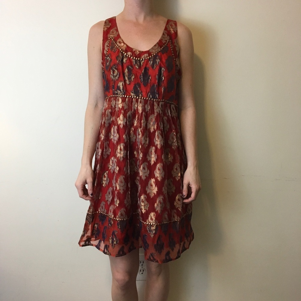 FREE PEOPLE Orange Metallic Indian Summer Dress